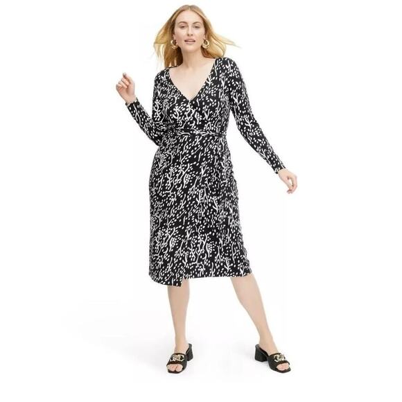 DVF x Target Long Sleeve Black and White Midi Sea Spots Wrap Dress size M New - Picture 1 of 8